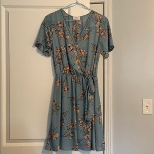 Blue floral wrap dress